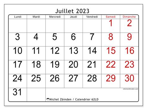 Calendriers juillet 2023 à imprimer Michel Zbinden FR