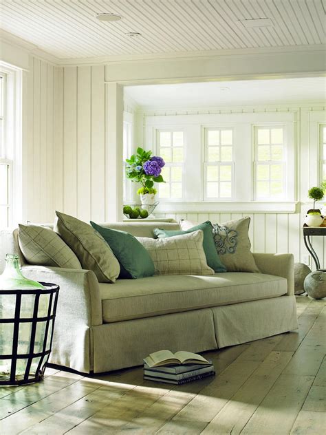 Shabby Chic Green Living Room With Wood Floor And Green Sofa Hgtv