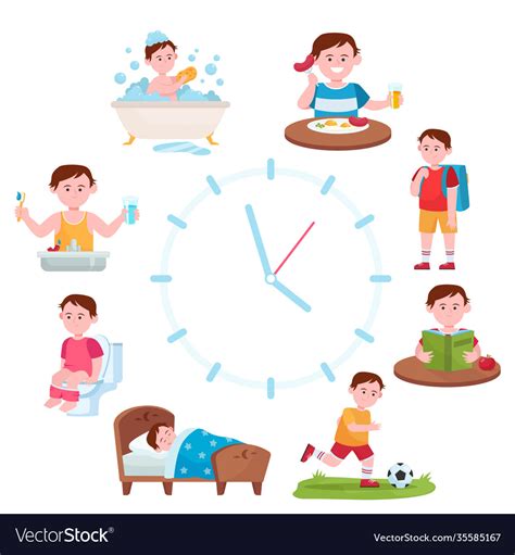 Child Daily Routine Clocks Flat Royalty Free Vector Image