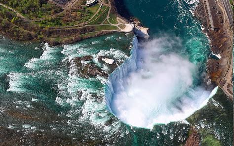 Landscape Nature Aerial View Niagara Falls Canada River Waterfall