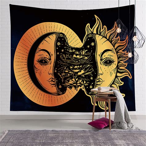 Sun And Moon Psychedelic Tapestry Zodiac Tapestry Celestial Wall