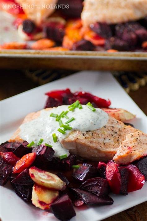 Cook on low flame bring to a boil and simmer.fish potatoes and carrots should be cut into small pieces. -Roasted Salmon and Root Vegetables with Horseradish Sauce 5 (Custom) | Passover recipes ...