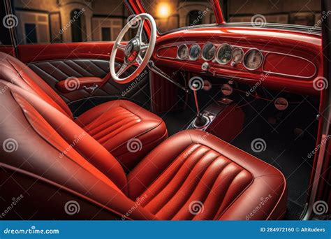 Custom Hot Rod Interior With Leather Seats And Dashboard Stock Photo