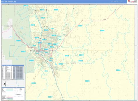 El Paso County Co Zip Code Wall Map Basic Style By Marketmaps