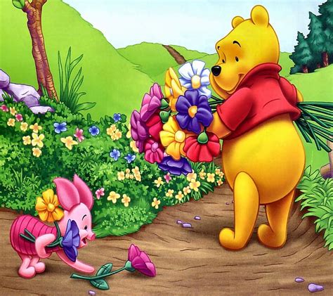 Pooh Bear Cartoons Bear Flowers Pooh Hd Wallpaper Peakpx