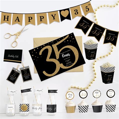 35th Birthday Party Decoration Kit Black Gold 35th Decor Etsy