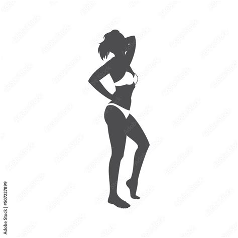 Sexy Woman In Bikini Posing Relaxing On Beach Side View Monochrome