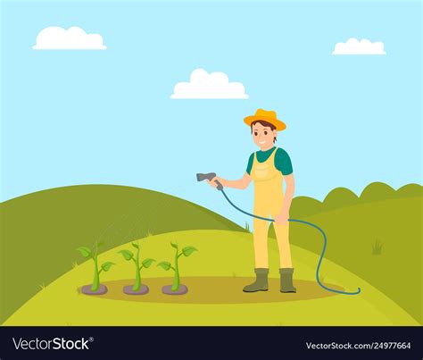 Farmer Woman Watering Plants Royalty Free Vector Image