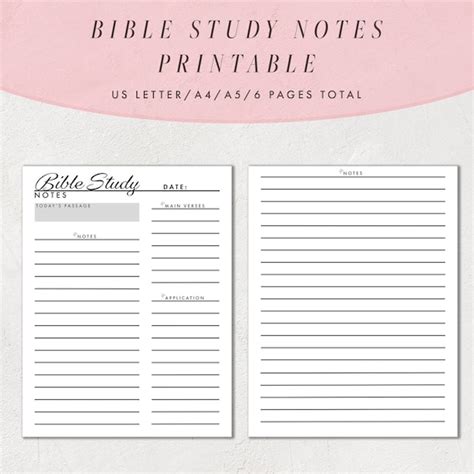 Bible Study Notes Template Printable Bible Study Journal Etsy Canada