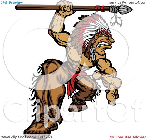 Clipart Muscular Native American Brave Chief Mascot