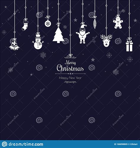 Christmas Greetings Ornament Elements Hanging In Blue Background Stock