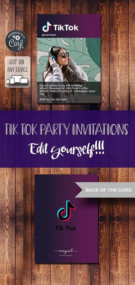 Tik Tok Printable Invitation Tik Tok Invites Digital File By Rainysmile