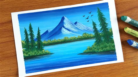 Easy Oil Pastel Landscape Painting For Beginners Mountain Scenery