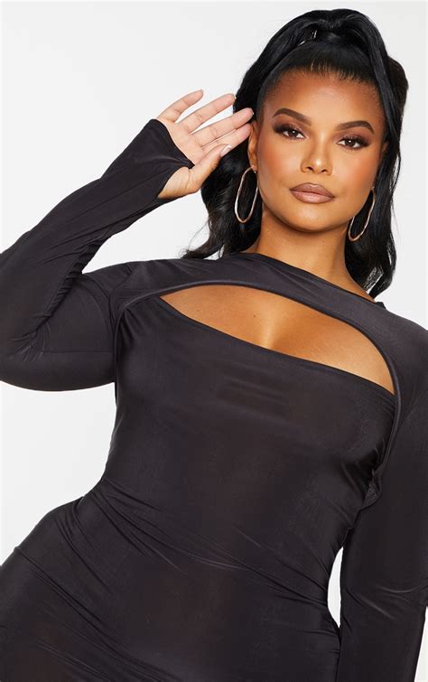 plus black cut out long sleeve bodycon dress prettylittlething ie