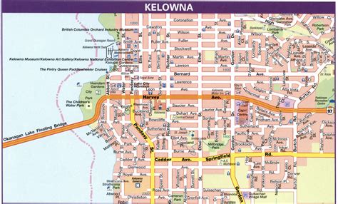 Map Downtown Kelowna British Columbia Canadakelowna City Map With