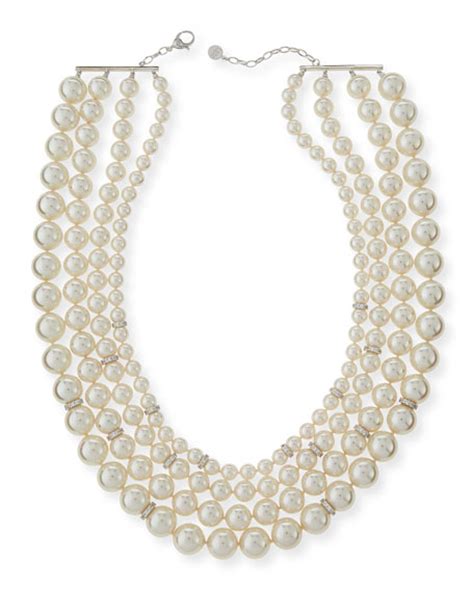 Majorica Four Strand Manmade Pearl And Crystal Necklace Neiman Marcus
