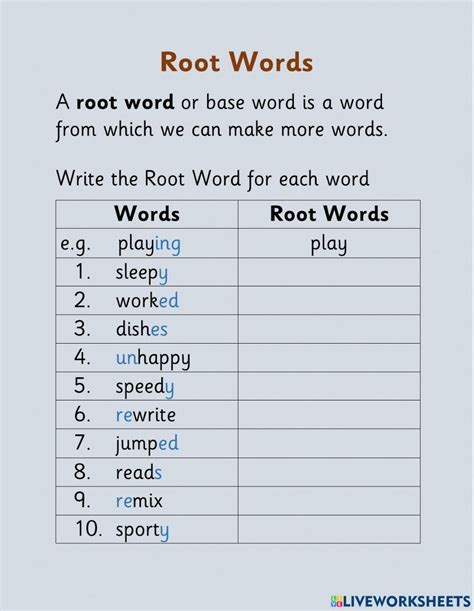 Base Words Root Words 1st Grade Worksheets Word Online Word Find