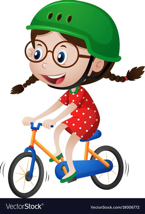 Little Girl Riding Bike With Helmet On Royalty Free Vector Riding