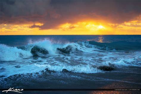 Breaking Wave At Sunrise Ocean Reef Riviera Beach Hdr Photography By