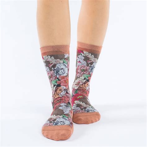 Womens Floral English Bulldog Socks Good Luck Sock