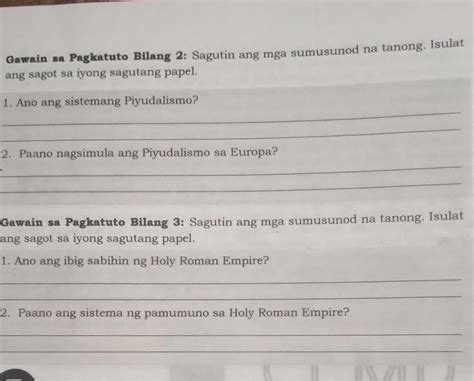 Gawain Sa Pagkatuto Bilang Sagutin Ang Mga Sumusunod Na Tanong