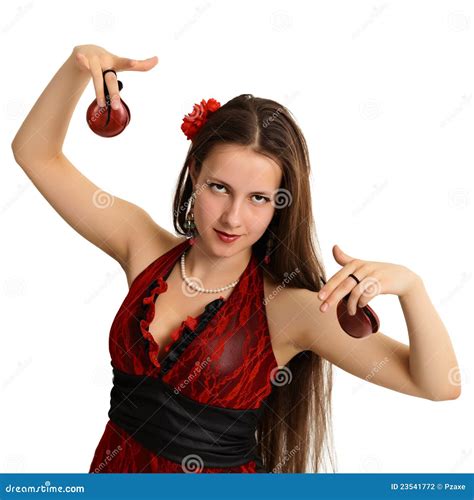 Young Beautiful Girl With Castanets Dancer Stock Photo Image Of