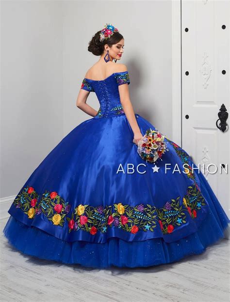 off shoulder floral charro quinceanera dress by la glitter 24061 0 navy