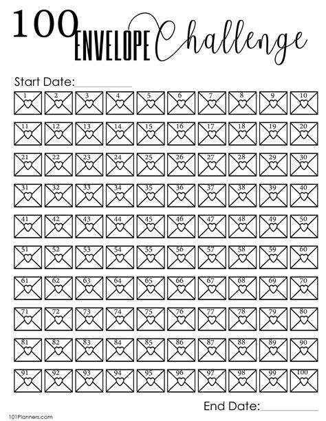 100 Envelope Challenge Printable Free
