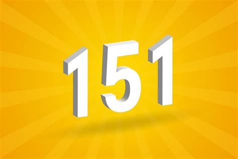 3d 151 Number Font Alphabet White 3d Number 151 With Yellow Background
