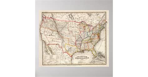 Vintage Foreign United States Map 1845 Poster Zazzle