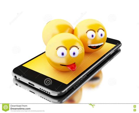 3d Smartphone With Emoji Icons Stock Illustration Illustration Of