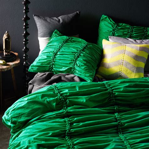Twin size green comforter sets. Gathered Emerald Double Bed Quilt Cover - Eclectic - Duvet ...