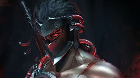 Online Crop Hd Wallpaper Overwatch Genji Red Eyes Mask Painting