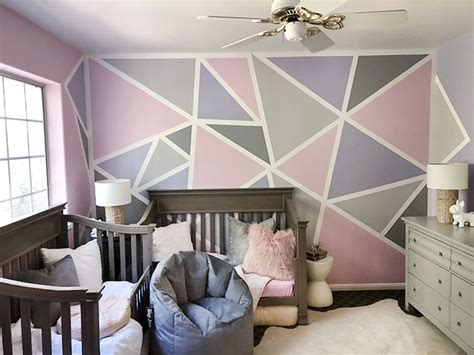 We painted the walls embellished blue by sherwin williams, which is a great shade for a neutral nursery. Home Decor // Geometric Accent Wall - Little Girl's Room ...
