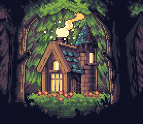 Cozy House On The Woods Embroidery Idea Pixel Art Landscape Pixel