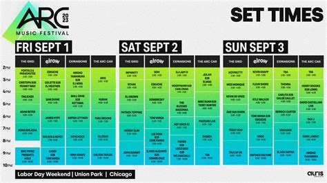 Arc 2023 Set Times Announced Arc Music Festival Labor Day Weekend 2023