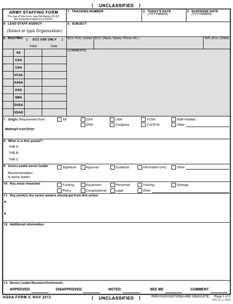 Da Form 5 Download Fillable Pdf Army Staffing Form Templateroller