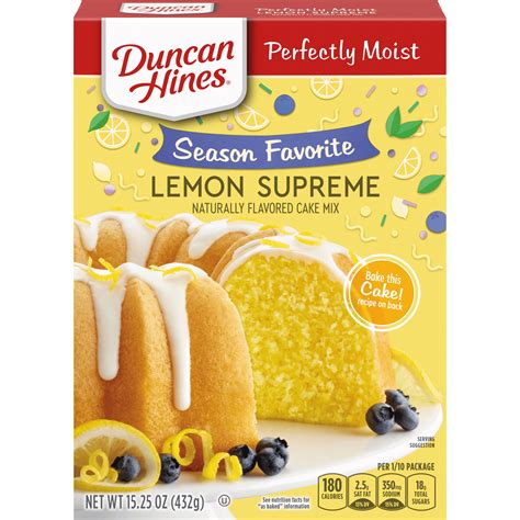 Mar 13, 2021 · lemon cake mix: (6 pack) Duncan Hines Lemon Supreme Cake Mix 15.25 oz Box - Walmart.com - Walmart.com