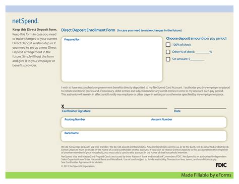 You have access at more than 5,000 other participating credit union locations across the country. Free NetSpend Direct Deposit Authorization Form - PDF - eForms
