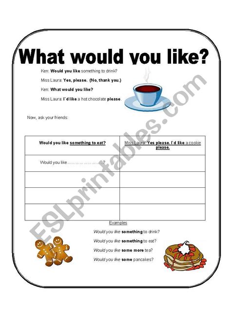 English Worksheets What Would You Like
