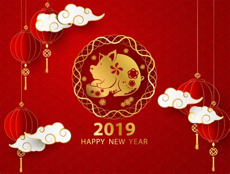 Chinese new year 2019 spring festival customs bacon illustration. Premium Vector | Happy chinese new year 2019