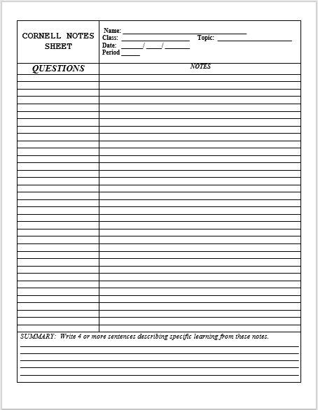 It can be quite useful to use templates as it is easy to print them out especially when these are black and white as they. 14 Free Cornell Notes Templates, Examples and Printable ...