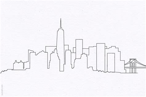 New York City Skyline Simple Drawing Sketch Coloring Page