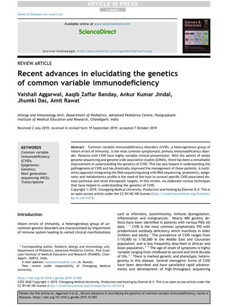 Pdf Recent Advances In Elucidating The Genetics Of Common Variable