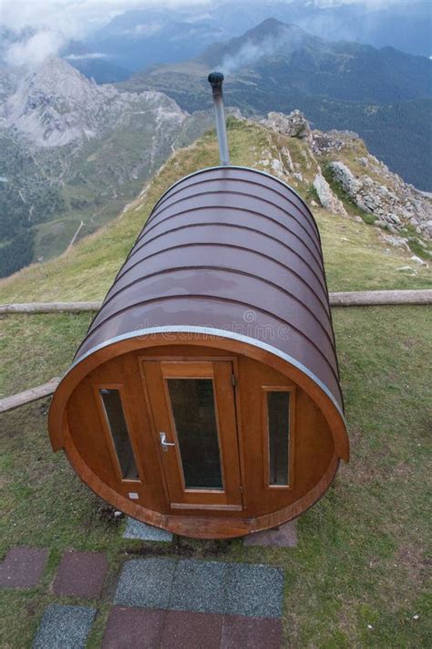 A Sauna At Rifugio Lagazuoi With Mountain Landscape On Background Dolomites Italy Editorial