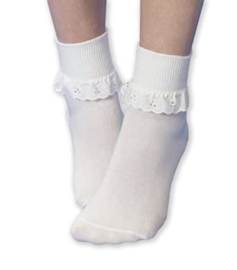 Pairs Of Girls White Fancy Lace Cotton Ankle Socks All Sizes Amazon