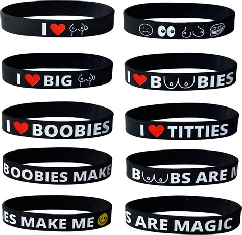 Funny I Love Boobies Bracelet Wristband Pack Selection Of Sexy