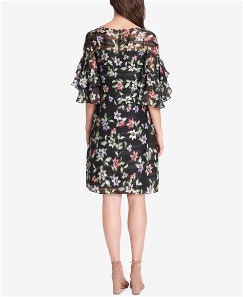 Vince Camuto Floral Print Ruffle Sleeve Shift Dress Macys