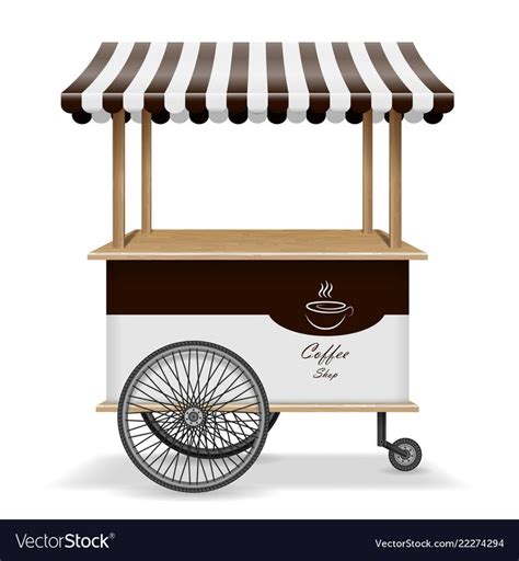 Realistic Street Food Cart With Wheels Mobile Coffee Market Stall