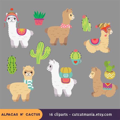 Alpaca Clipart Vector Printable Llama Illustration Cute Llamas Clip Art